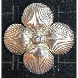 Vintage Silver-Tone Floral Brooch Pin 1.75"